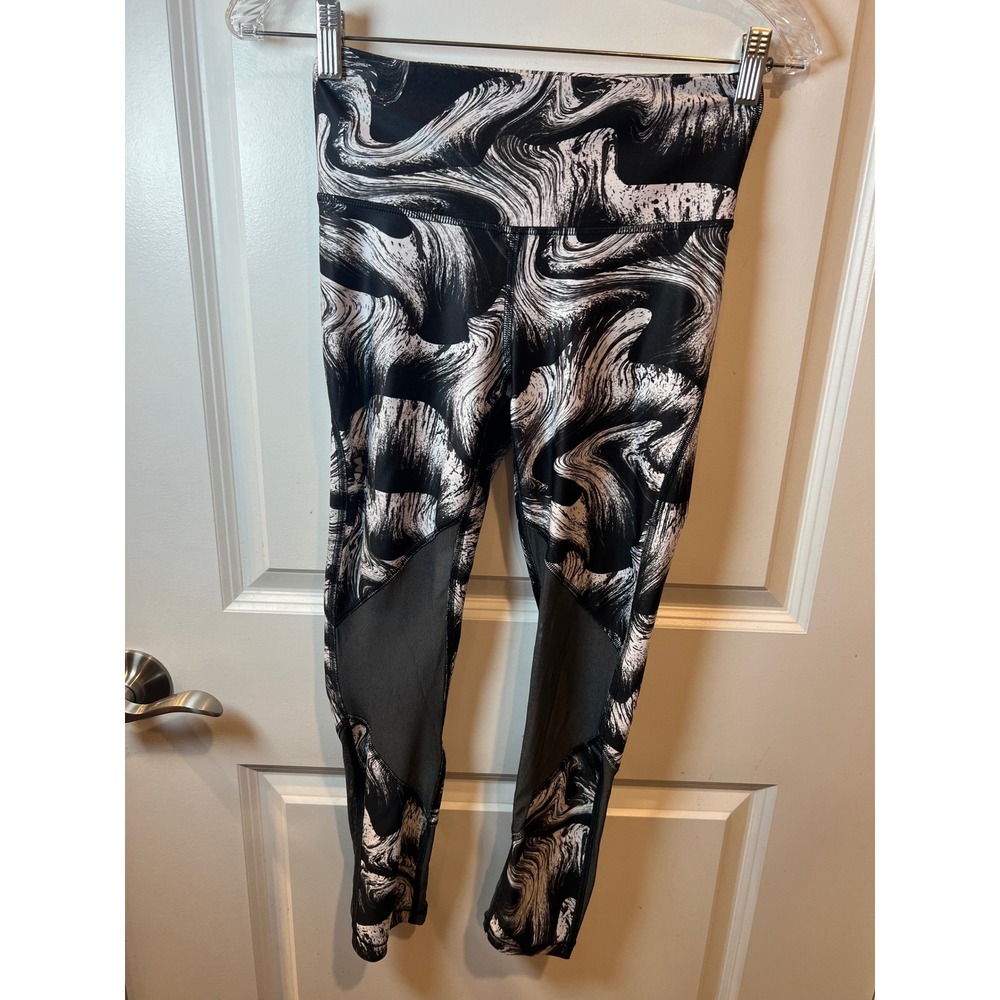 Under Armour Womens Leggings HeatGear Compression Marble Black White Small